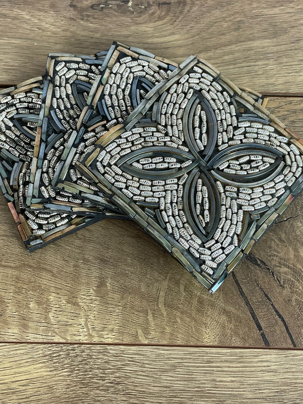 Set of 4 Pier 1 Glass Mosaic Coasters Made in India 5" x 5" Boho